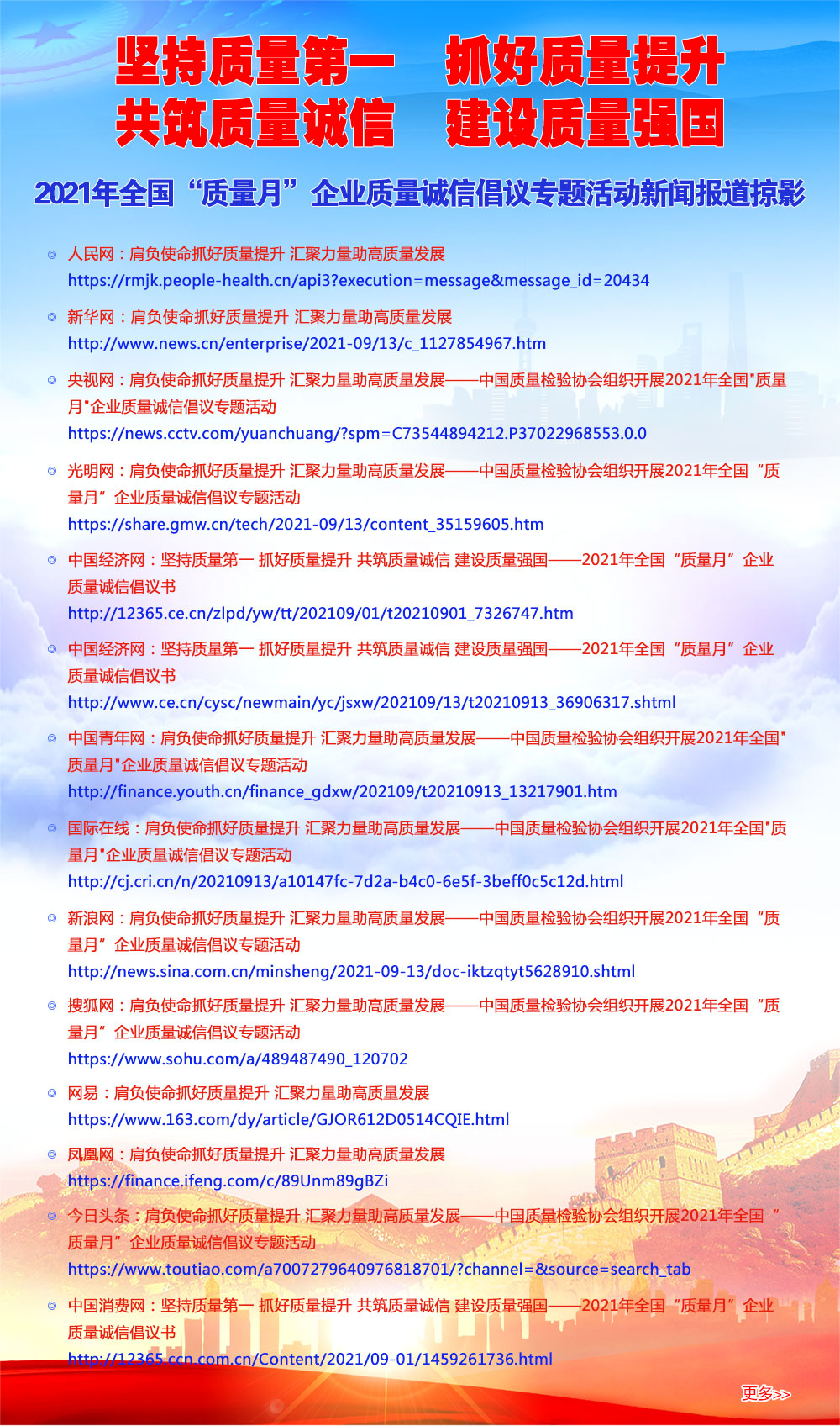 2021年全國“質量月”企業(yè)質量誠信倡議專題活動新聞報道掠影