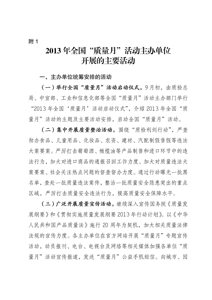 國家質(zhì)量監(jiān)督檢驗檢疫總局《質(zhì)檢總局辦公廳關(guān)于征求<2013年全國&ldquo;質(zhì)量月&rdquo;活動方案>意見的函》
