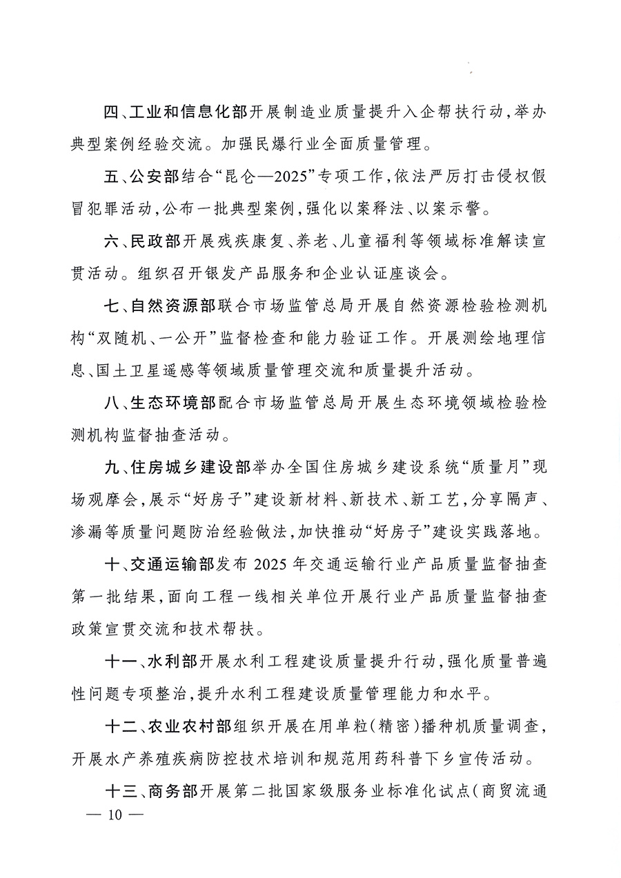 市場(chǎng)監(jiān)管總局等26個(gè)部門（單位）聯(lián)合發(fā)布開展2025年全國(guó)&ldquo;質(zhì)量月&rdquo;活動(dòng)通知(國(guó)市監(jiān)質(zhì)發(fā)〔2025〕77號(hào))